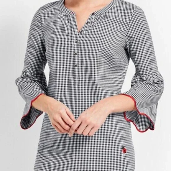 Oprah Magazine NWOT For Talbots Popover Shirt Wome's Ladybug Black Gingham Top S - Picture 2 of 14